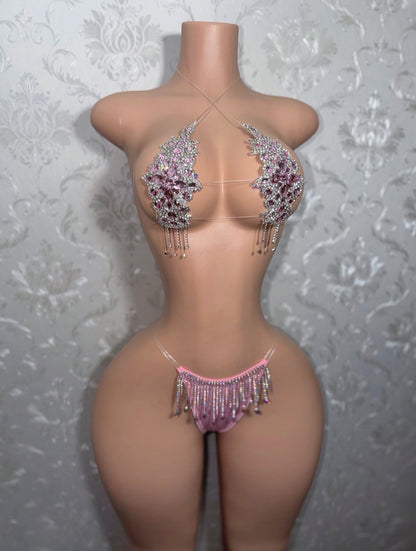 Baby Pink Dripping In Diamonds Crystal Bikini Birthday Set Upgraded Tassels