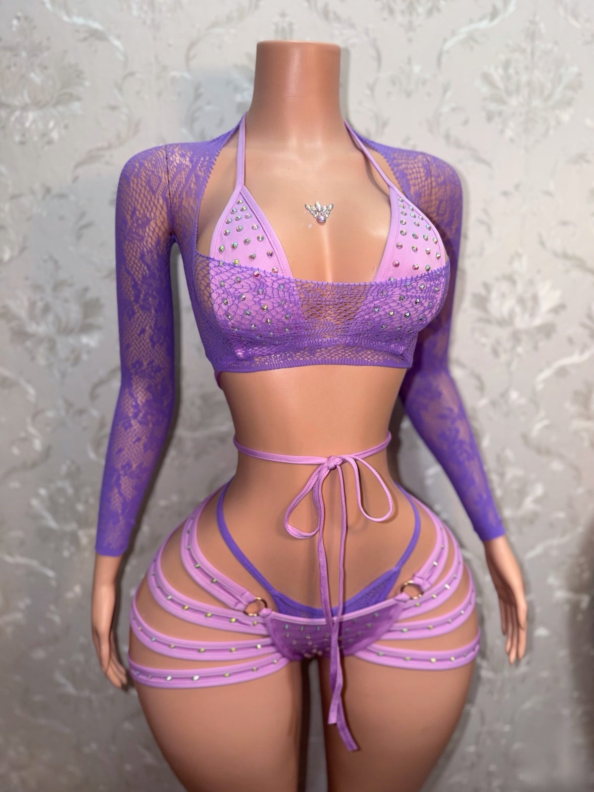 Georgia Peach Kawaii Fishnet 4 Piece Shorts Set Fits XS-M