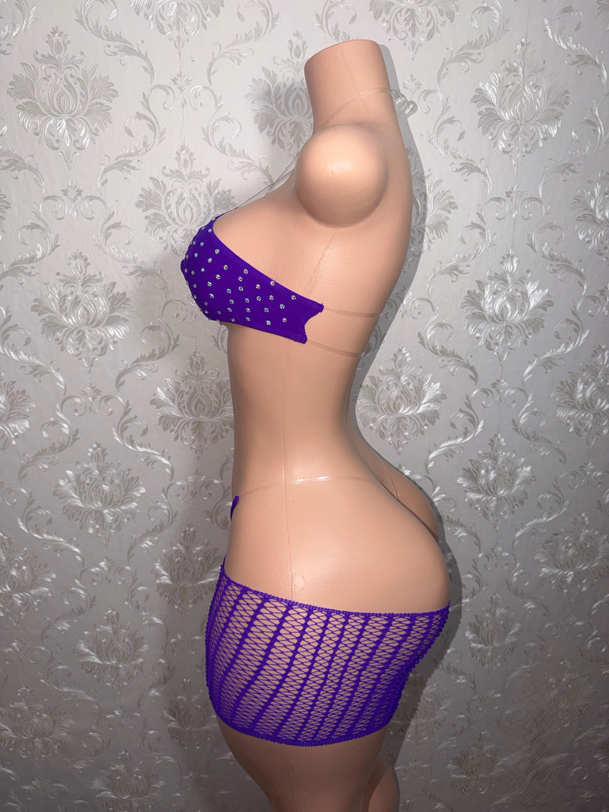 Riyah Diamond Studded Mesh Kini 3 Piece Set