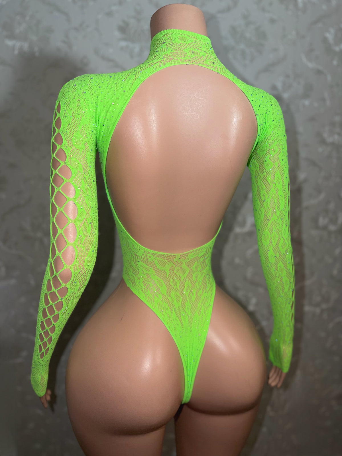 Latoya Rhinestone Fishnet Bodysuit One Size Fits XS-XL