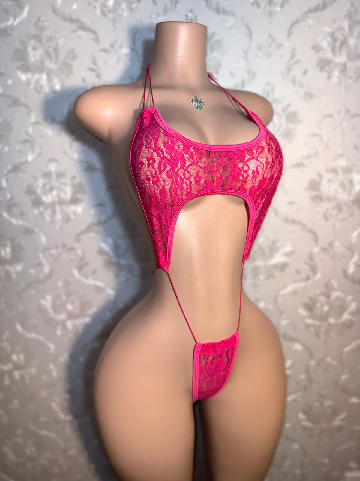 Sashay Hot Pink Lace Slingshot Fits XS-M