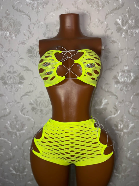 Pretty Doll 2 Piece Fishnet Shorts Set Fits XS-L