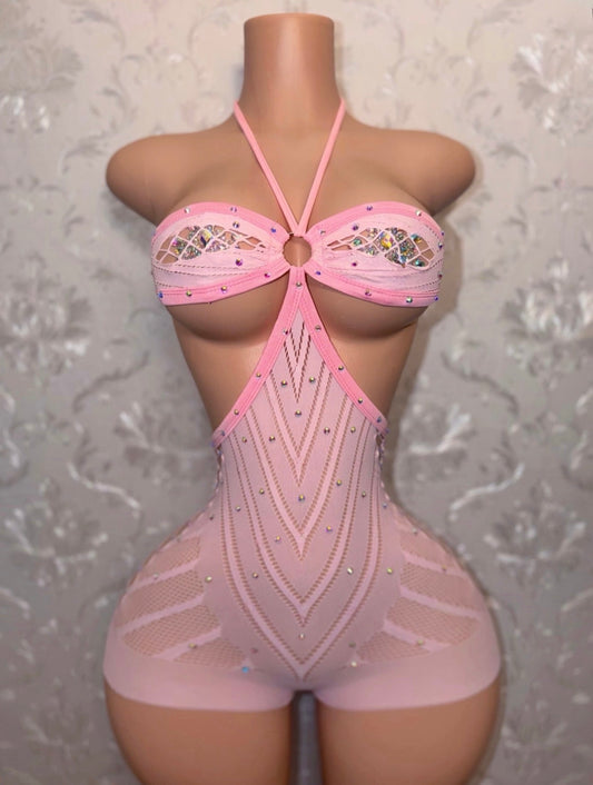PLT Halter Fishnet Romper Fits XS-M
