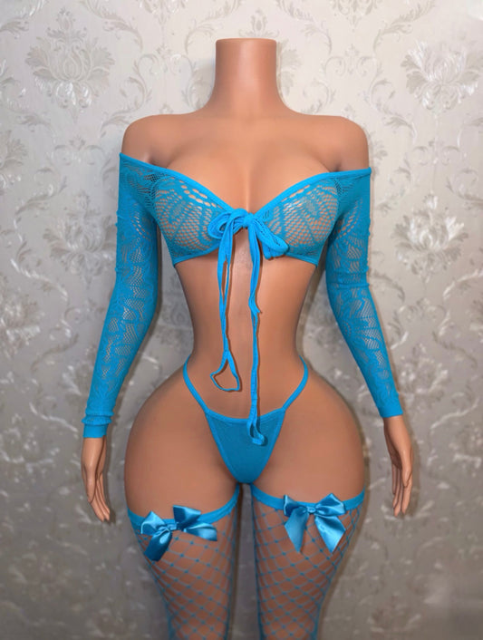 Venus 3 Piece Fishnet Set with Stockings Fits XS-L
