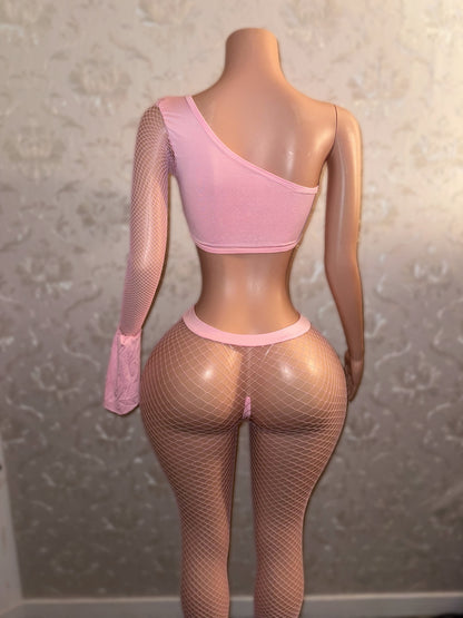 Innocence Asymmetrical Bell Sleeve Fishnet Pant Set Fits S-M