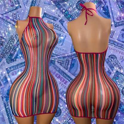 Onika Multicolor Fishnet Dress Fits S-XL