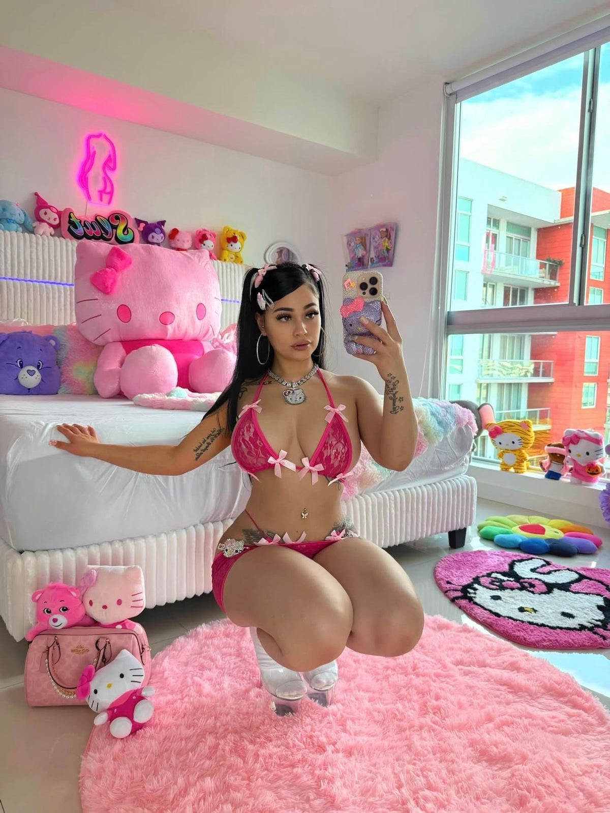 Kawaii Barker Pink 3 Piece Floral Lace Skirt Set Fits XS-M