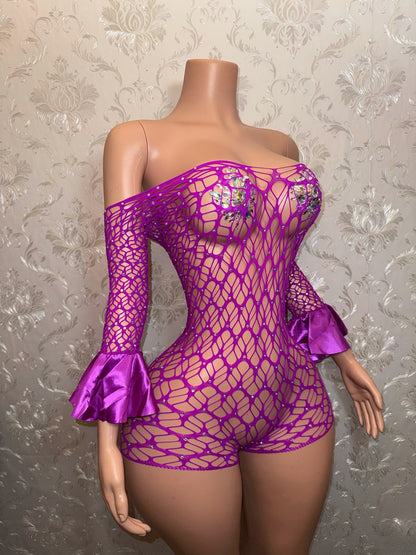 Kayla Fishnet Romper Fits Regular To Plus Size M-XXL