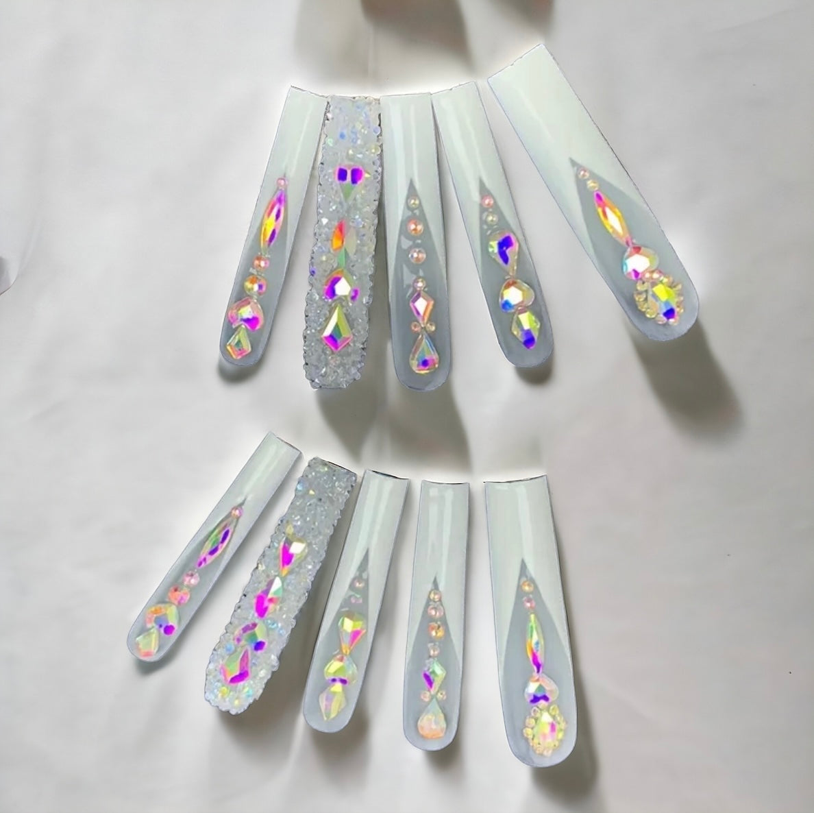 XXXL White Tip Tapered Square With Bling Press On Nails