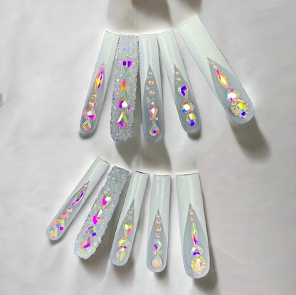 XXXL White Tip Tapered Square With Bling Press On Nails