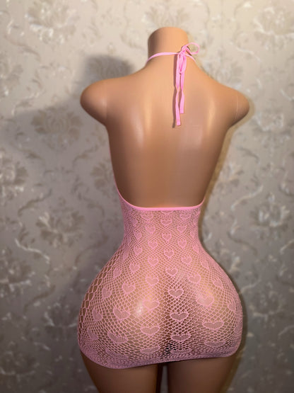 Odette Baby Pink Fishnet Dress Fits XS-L