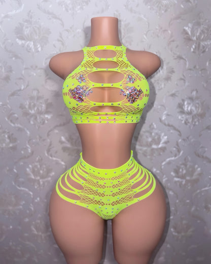 Nairobi Fishnet Cheeky Thong Set Fits XS-L