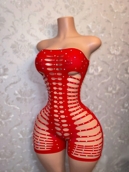 Monique Fishnet Slits Romper Fits S-XL