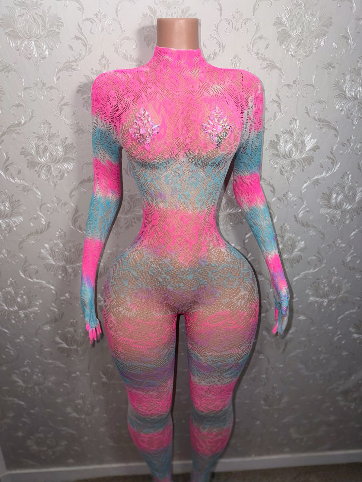 Cotton Candy Sherice Cheetah Fishnet Bodystocking One Size Fits All