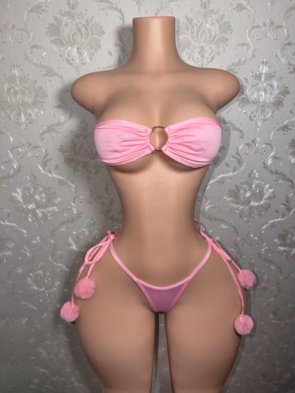 Slumber Party O-Ring Bandeau Pom Pom 2 Piece Fits S-L