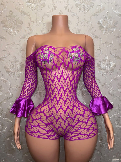 Kayla Fishnet Romper Fits Regular To Plus Size M-XXL