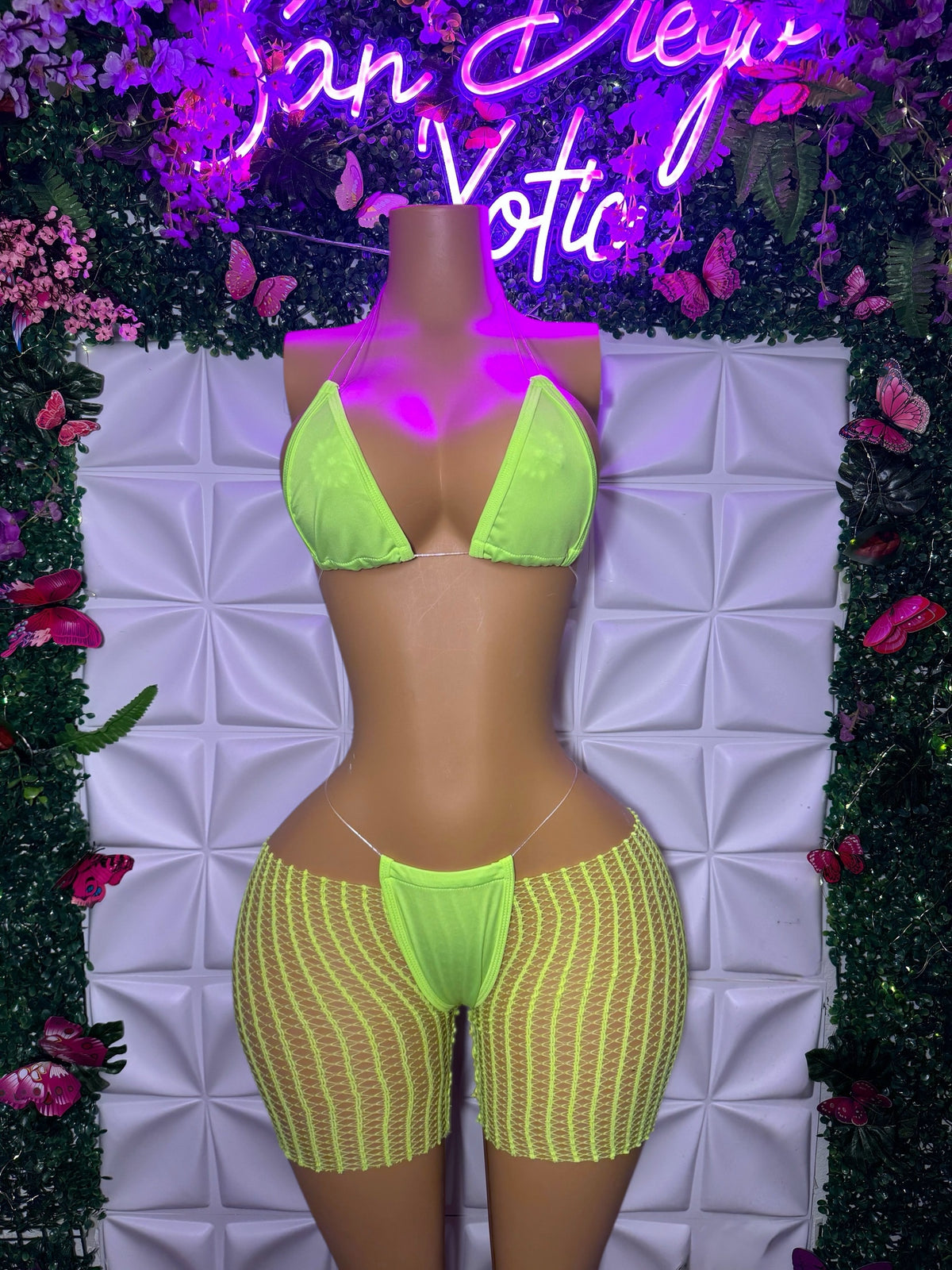 Chloe 3 Piece Set Plain Bikini and Cut Off Fishnet Shorts
