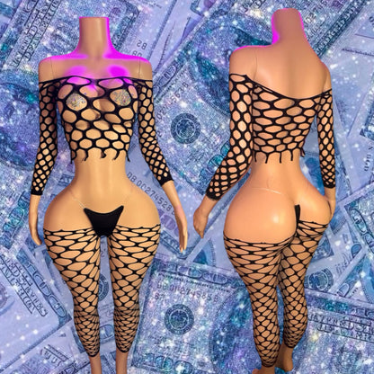Stella Cutoff Pothole Fishnets 2 Piece Set Fits XS-L