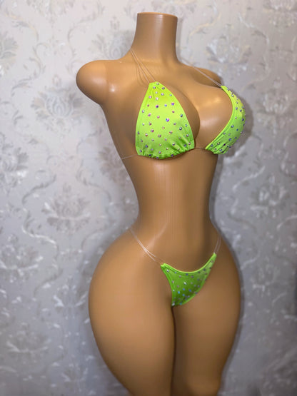 Kiwi Rhinestone 3 Piece Includes Cut Off Fishnet Shorts