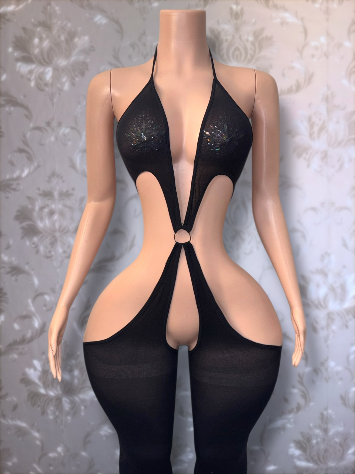 Star O-Ring Mesh Bodystocking Fits XS-M & Curvy M-XL