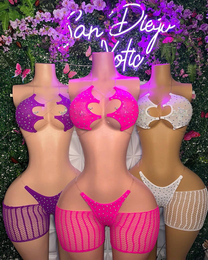 Riyah Diamond Studded Mesh Kini 3 Piece Set