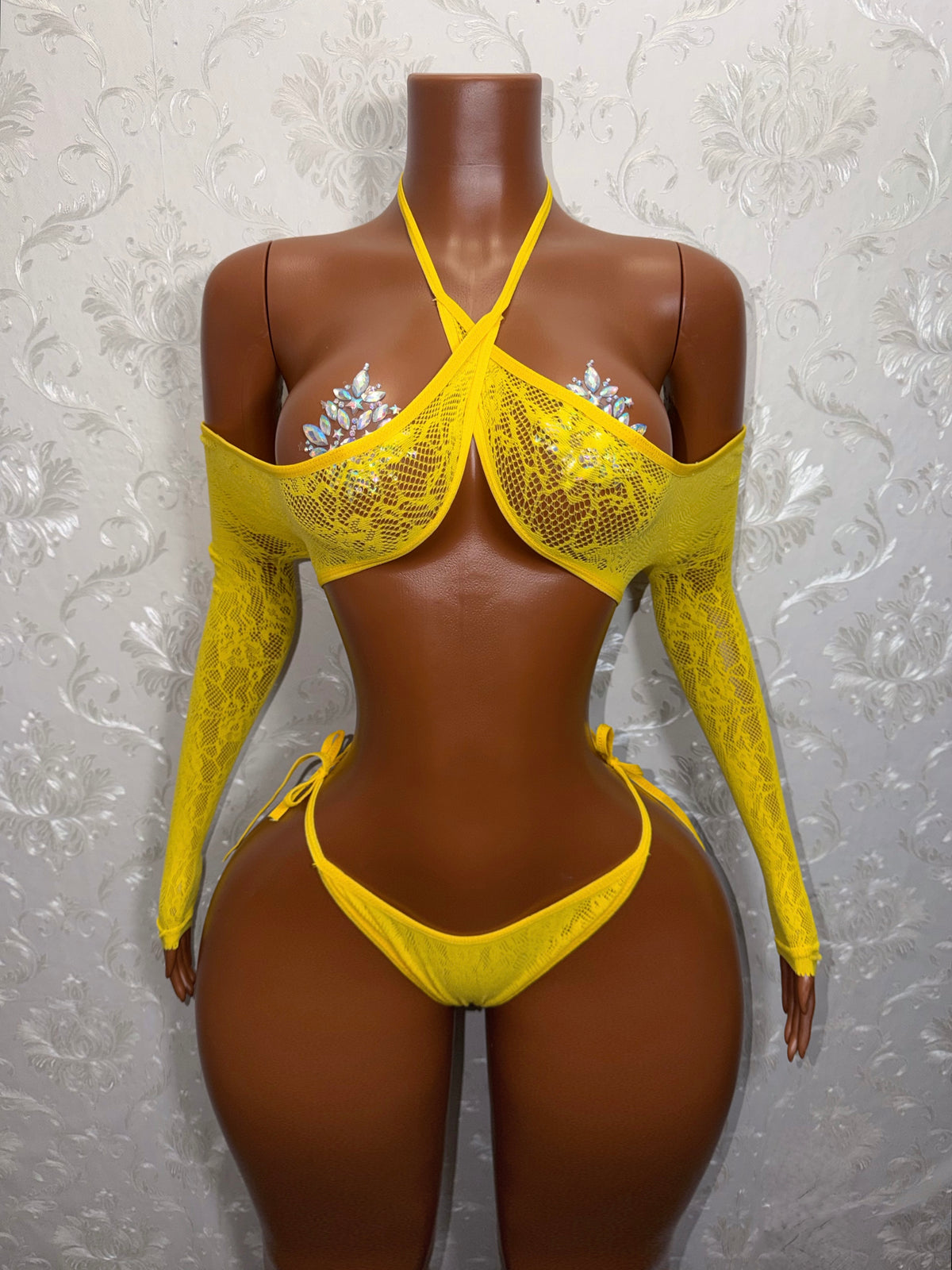 Venus Fishnet 2 Piece Long Sleeve Top and Thong Fits XS-L