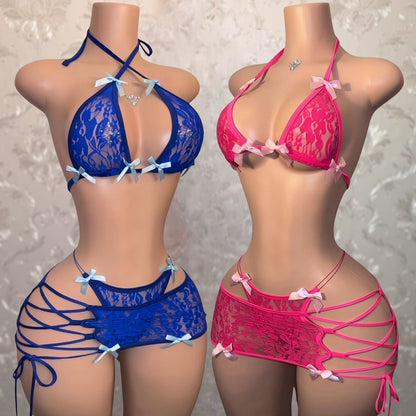 Kawaii Barker 3 Piece Floral Lace Skirt Set Fits XS-M