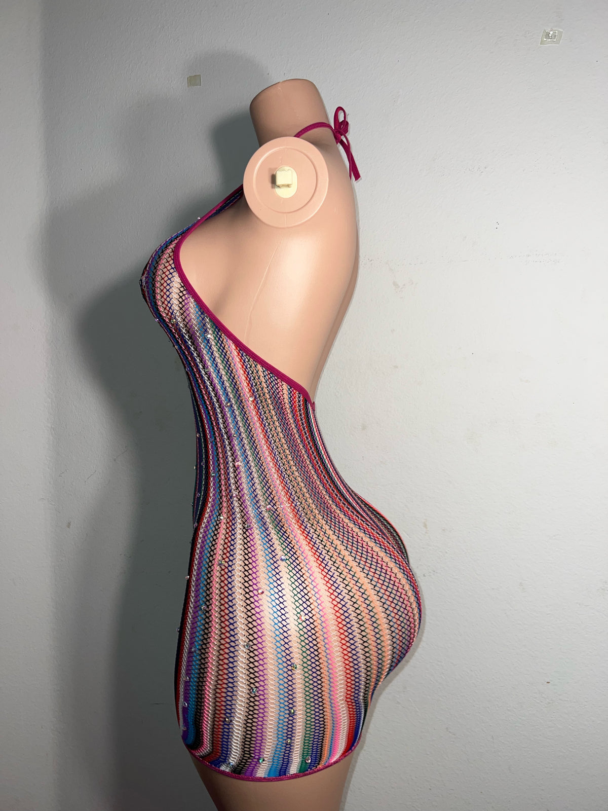 Onika Multicolor Fishnet Romper Fits M