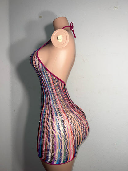 Onika Multicolor Fishnet Romper Fits M