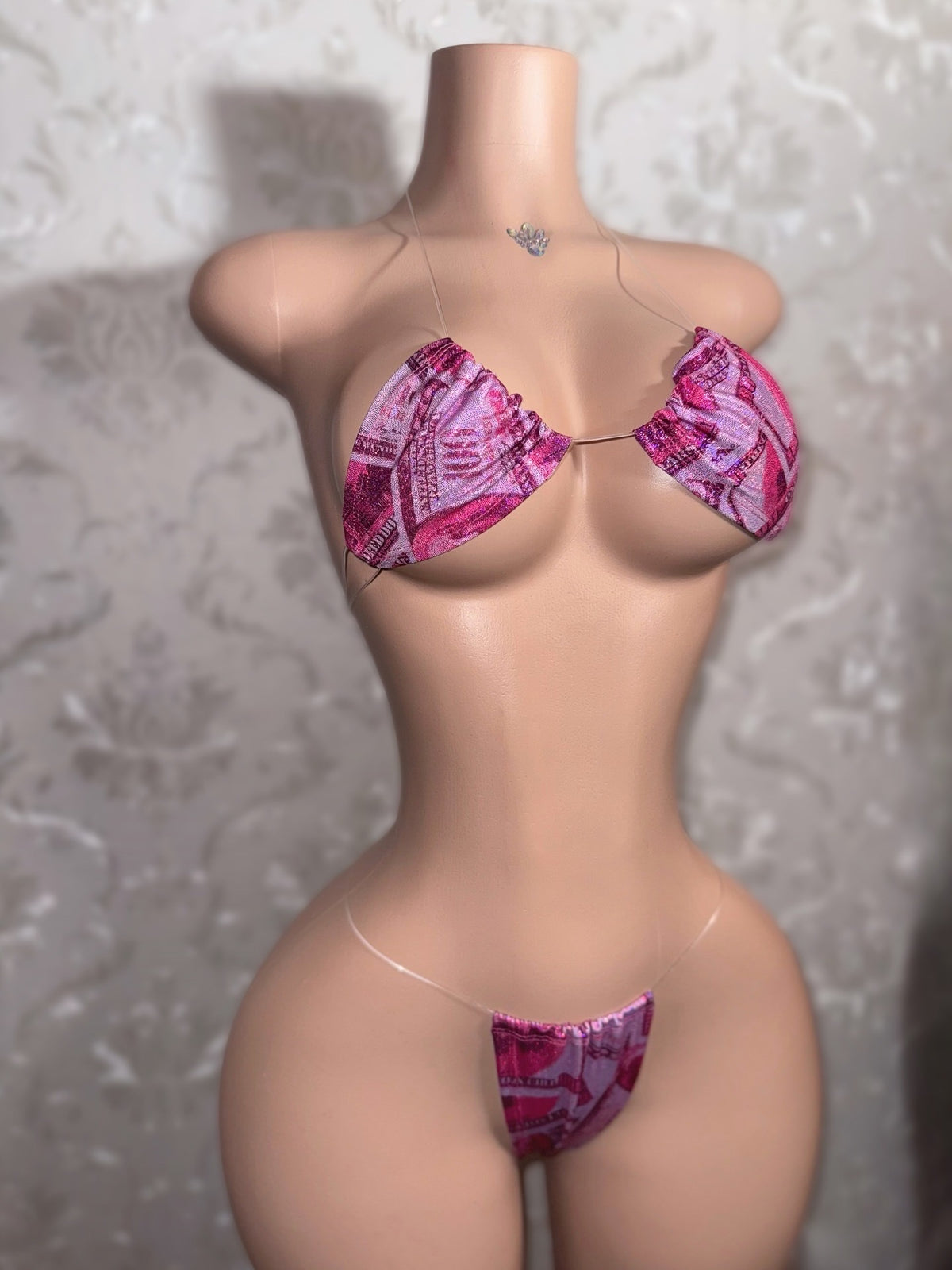 Money Print Bikini On Clear Cord