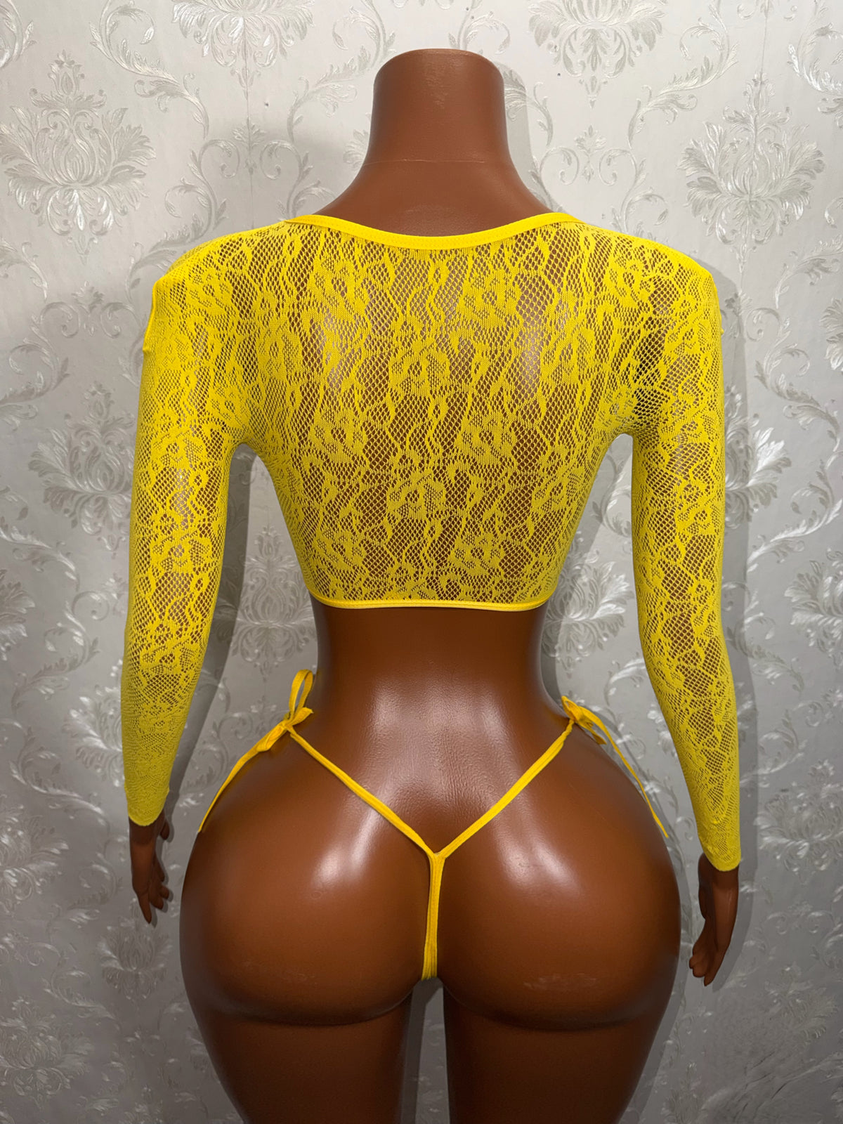 Venus Fishnet 2 Piece Long Sleeve Top and Thong Fits XS-L