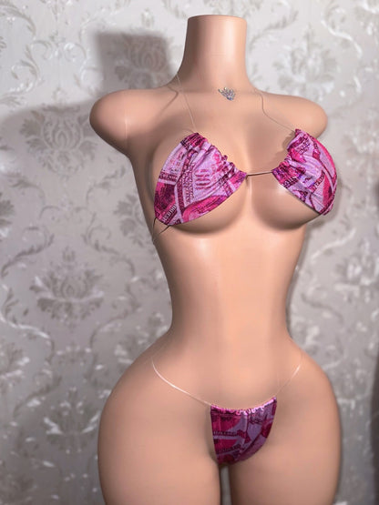 Money Print Bikini On Clear Cord