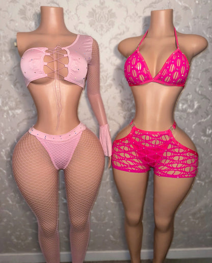 Innocence Asymmetrical Bell Sleeve Fishnet Pant Set Fits S-M