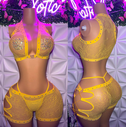 Ms. Daisy 3 Piece Fishnet Shorts Set With Thong Fits S-XL