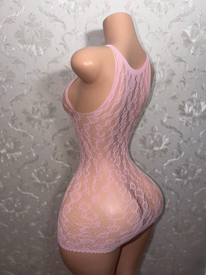 Baby Pink Royalty Plain Cheetah Fishnet Dress Fits XS-L