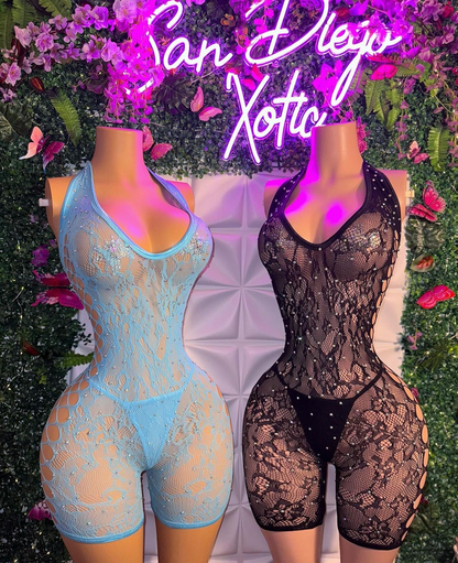Uchies Lace Romper with Matching Thong 2 Piece Fits XS-XL