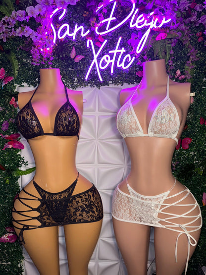 White Kawaii Barker 3 Piece Floral Lace Skirt Set Fits XS-M