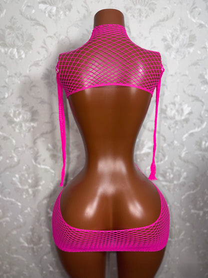 Lex Hollowed Out Sides Fishnet Dress Fits XS-L