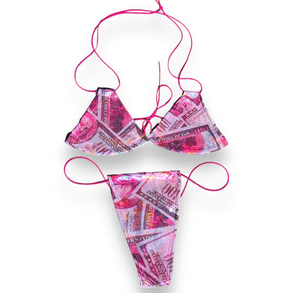 Holographic and Metallic Money Print Bikini