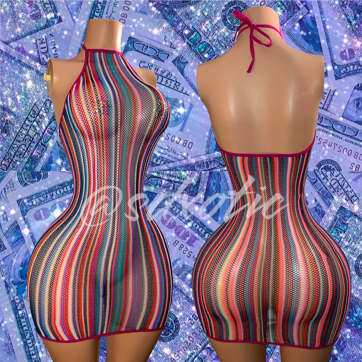 Onika Multicolor Fishnet Dress Fits S-XL