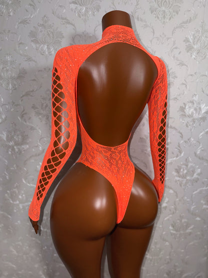 Latoya Rhinestone Fishnet Bodysuit One Size Fits XS-XL