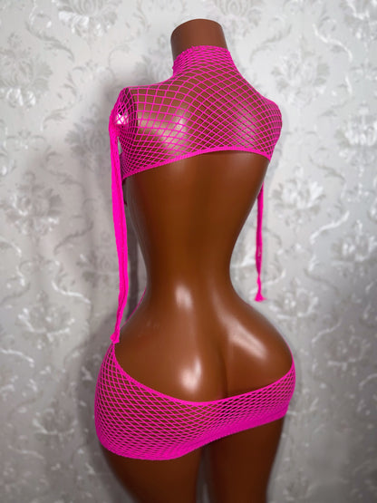 Lex Hollowed Out Sides Fishnet Dress Fits XS-L