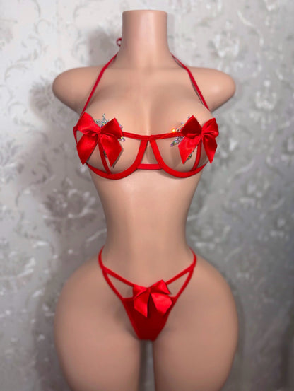 P Fairy Bows Bra and Thong 2 Piece Set