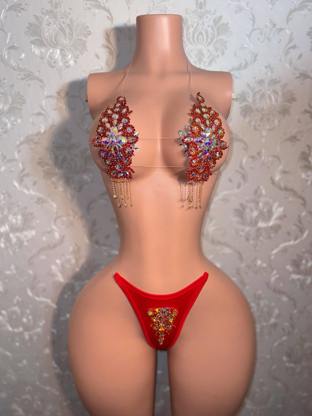 High Priestess Birthday Crystal Diamond Bikini Set with Appliqué Thong