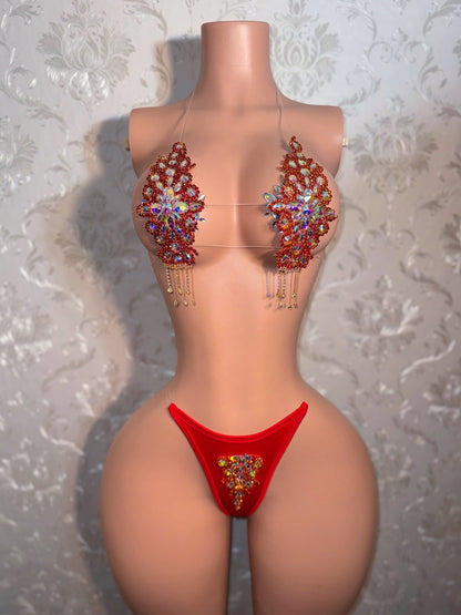 High Priestess Birthday Crystal Diamond Bikini Set with Appliqué Thong