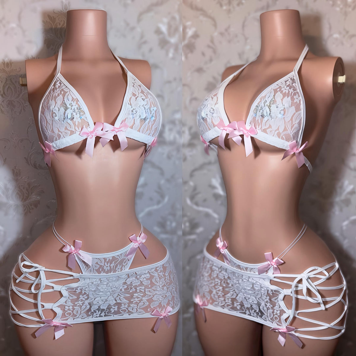 White Kawaii Barker 3 Piece Floral Lace Skirt Set Fits XS-M