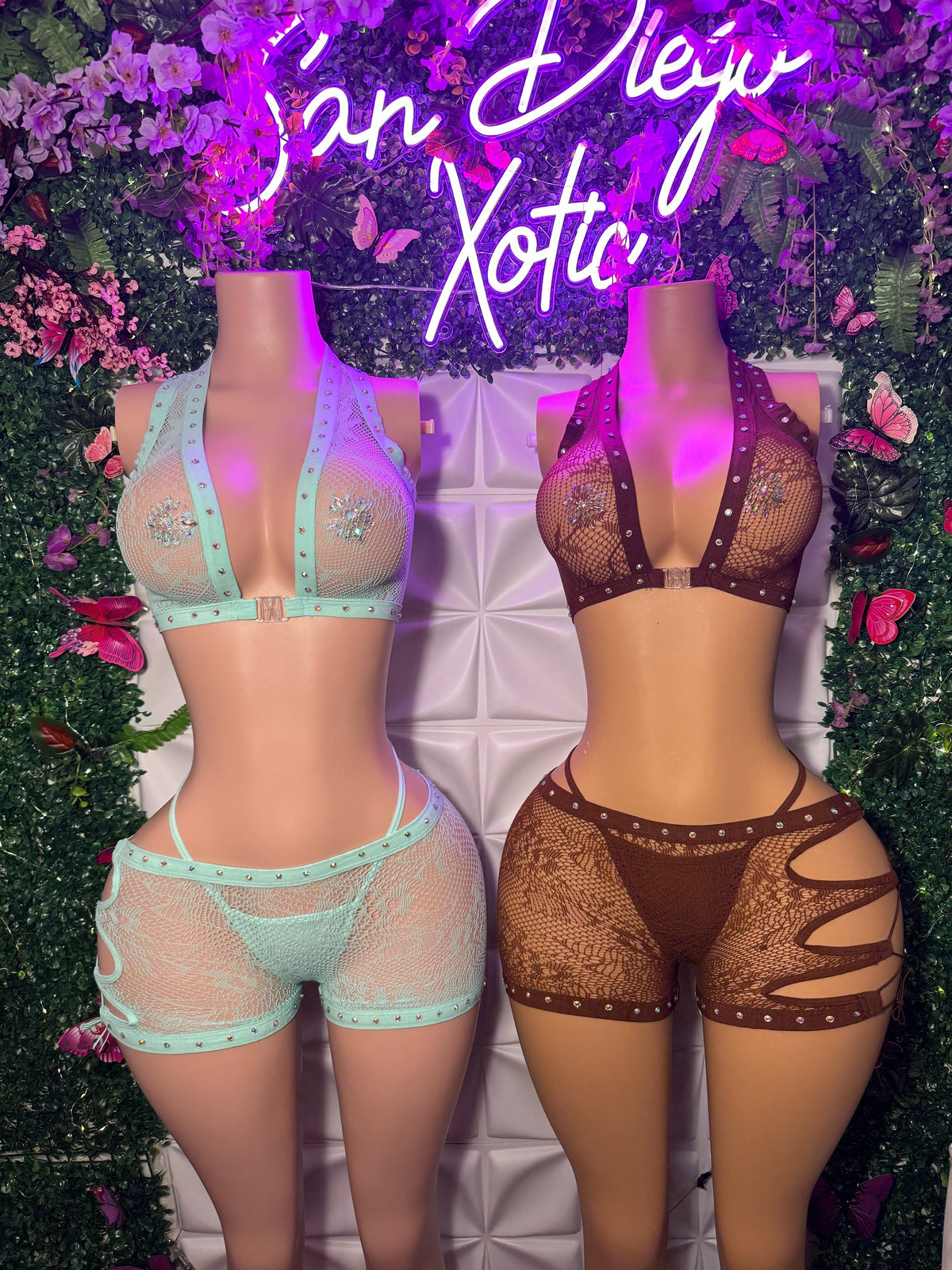 Ms. Daisy 3 Piece Fishnet Shorts Set With Thong Fits S-XL