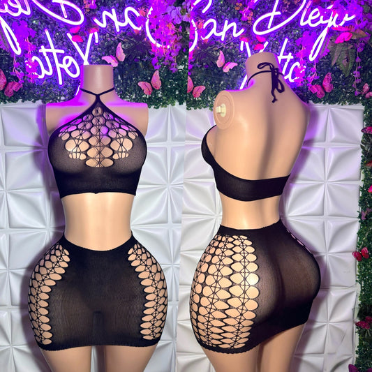 Necia Fishnet Skirt 2 Piece Set Fits XS-L