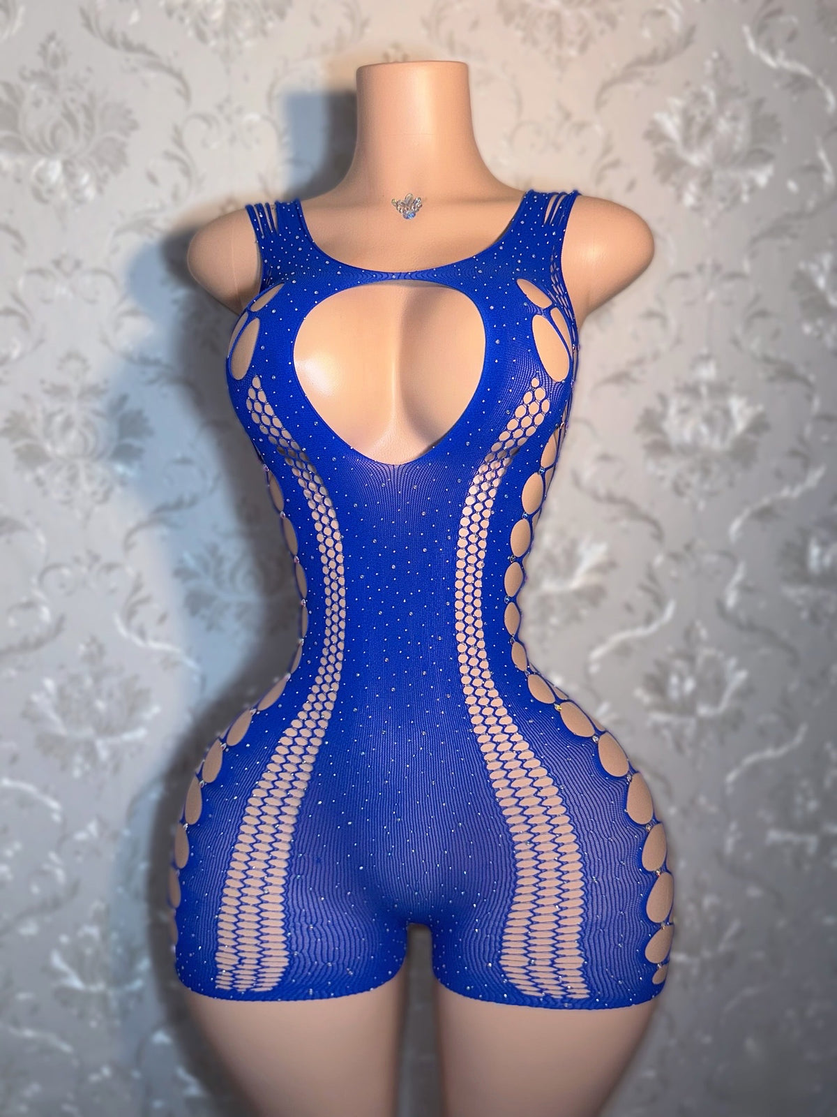 Tracie + Large Stones Fishnet Romper Fits XS-XL
