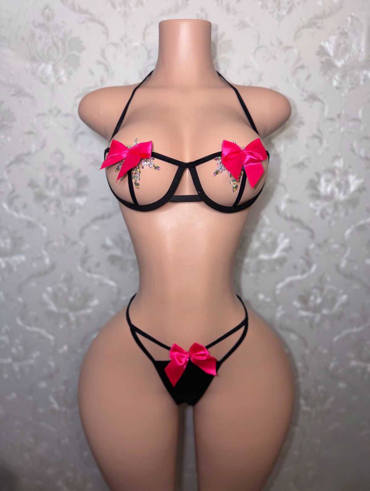 P Fairy Bows Bra and Thong 2 Piece Set